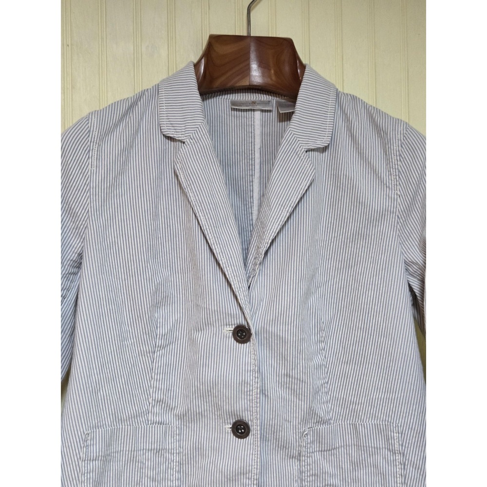 Preswick &‎ Moore Blazer Womens Petite 10P Blue Stripe Cotton Lightweight Jacket